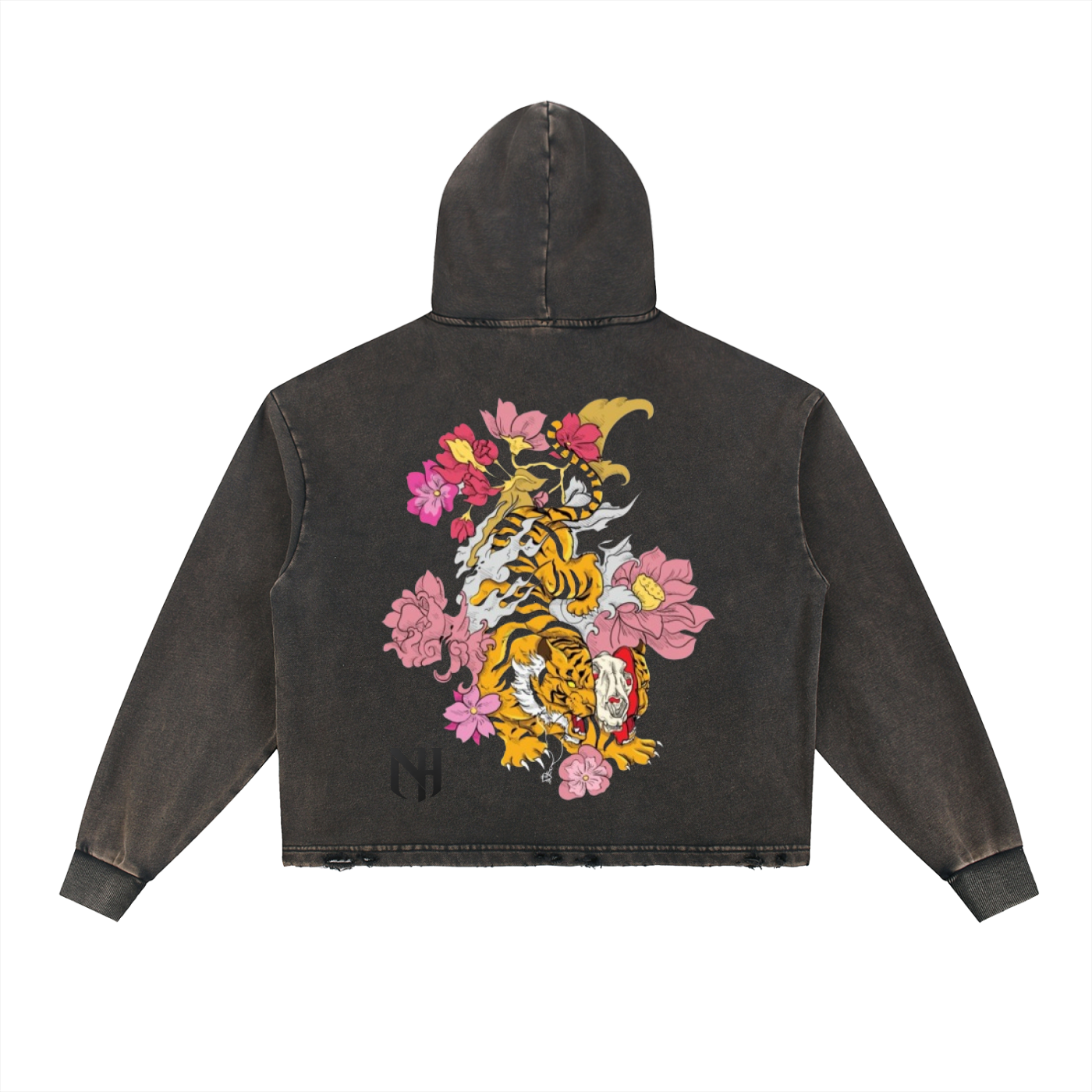 Vintage Washed Frayed-Hem Hoodie