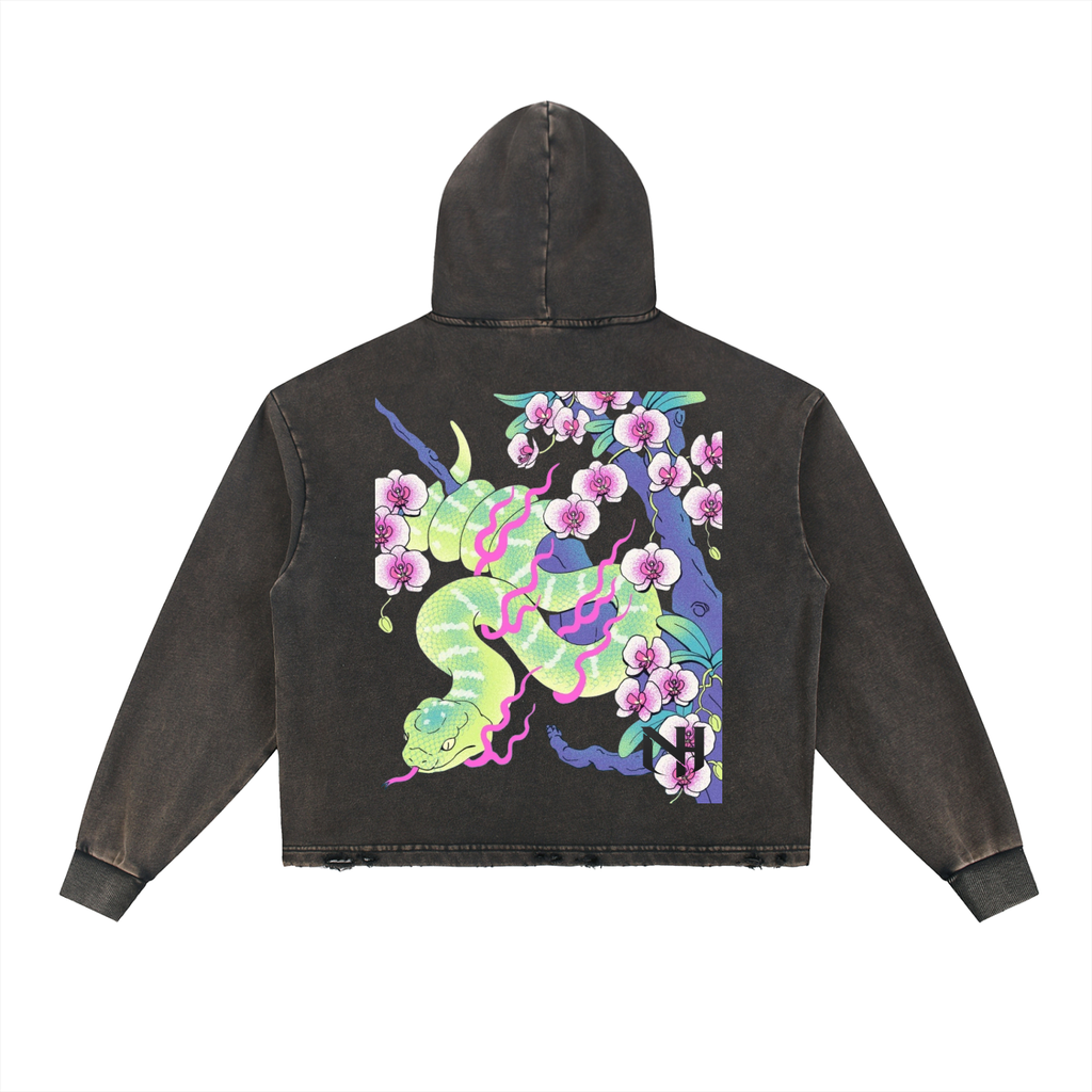 Vintage Washed Frayed-Hem Hoodie